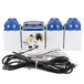 Three blue and white Dema V-Line OPL laundry chemical pumps with wires.