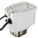A white plastic Dema Top Shot One chemical laundry dispenser pump with black wires.