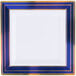A Fineline white plastic square plate with blue and gold trim.