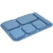 A blue Carlisle melamine tray with six squares.