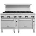 A large white Vulcan Endurance gas range with black knobs and a black top.