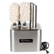 A Bar Maid GP-100 electric glass polisher on a counter with five brushes attached, including a stainless steel brush.