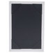 A black rectangular Menu Solutions displayette with metal corners and white rectangular inserts.