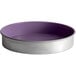 A Chicago Metallic round aluminized steel cake pan with a purple rim.