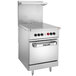 A large stainless steel Vulcan commercial electric range with two hot tops and oven base.