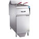 A Vulcan stainless steel electric floor fryer with analog controls.