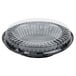 A D&W Fine Pack black plastic pie container with clear low dome lid.