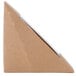 A brown triangle shaped Kraft paper container with a clear plastic window.