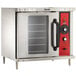 A Vulcan commercial convection oven with a red handle.