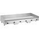 A large stainless steel Vulcan countertop electric griddle with knobs.