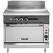 A stainless steel Vulcan V series gas range with a French top and standard oven.