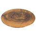 An American Metalcraft round melamine serving board with a faux olive wood pattern.