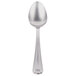 A silver spoon with an egg-shaped bowl and a decorative handle.