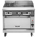 A stainless steel Vulcan V2BG24C-NAT gas range with a griddle and convection oven.