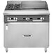 A stainless steel Vulcan V2BG24B-LP liquid propane range with 2 burners, a griddle, and a cabinet.