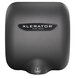 A black Excel XLERATOR hand dryer cover with a logo and a graphite textured finish.