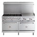 A stainless steel Cooking Performance Group commercial gas range with 6 burners, a griddle, and 2 ovens.