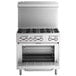 A Cooking Performance Group natural gas range with an open oven door and oven rack inside.