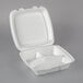 Dart 90HTPF3R 9" x 9" x 3" White Foam Three-Compartment Square Take Out Container with Perforated Hinged Lid - 100/Pack Main Thumbnail 3