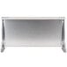 A silver metal rectangular shelf with metal legs.