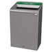 A grey rectangular Rubbermaid recycling container with a green lid.