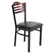A Lancaster Table & Seating mahogany bistro chair with a wooden back and black rest.