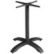 A black Grosfillex aluminum table base with a round pedestal and four legs.