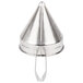 A Vollrath fine china cap strainer, a metal cone shaped strainer.