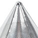 A close-up of a Vollrath Coarse China Cap Strainer, a metal cone with holes.