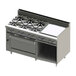 A Blodgett stainless steel liquid propane range with 6 burners, a griddle, and an oven.