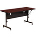 A cherry rectangular Correll Deluxe Flip Top Table with wheels.