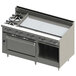 A large stainless steel Blodgett liquid propane range with two ovens and a cabinet base.