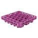 A lavender plastic Carlisle glass rack extender with 30 compartments and holes.
