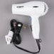 A white Conair compact hair dryer with a black power cord.