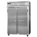 A Continental Refrigerator stainless steel reach-in freezer with two doors.