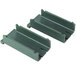 Two green plastic shelves with two holes.