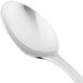 A close-up of a 10 Strawberry Street Lincoln stainless steel teaspoon with a white handle.