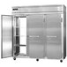 A large stainless steel Continental pass-through freezer with two open doors.