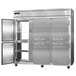 A large stainless steel Continental Refrigerator with three half doors open.