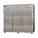 A Continental Refrigerator half door dual temperature reach-in refrigerator and freezer with a stainless steel exterior.