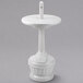 A white pedestal with a round base and a pillar with a white ashtray on top.