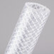 A close-up of a clear plastic tube with a white handle.