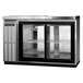 A Continental Refrigerator stainless steel back bar refrigerator with glass sliding doors.