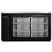 A black Continental Back Bar Refrigerator with sliding glass doors.