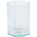 A clear rectangular glass container with a round top.