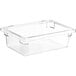 A clear plastic Cambro food storage container with a lid.