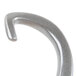 A silver cast aluminum dough hook with a curved shape.