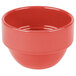 A close up of a red Libbey Cantina bouillon bowl on a white background.