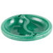 A close-up of a green HS Inc. divided plastic bowl with two small bowls on top.