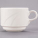 A white Libbey porcelain cup with a handle.